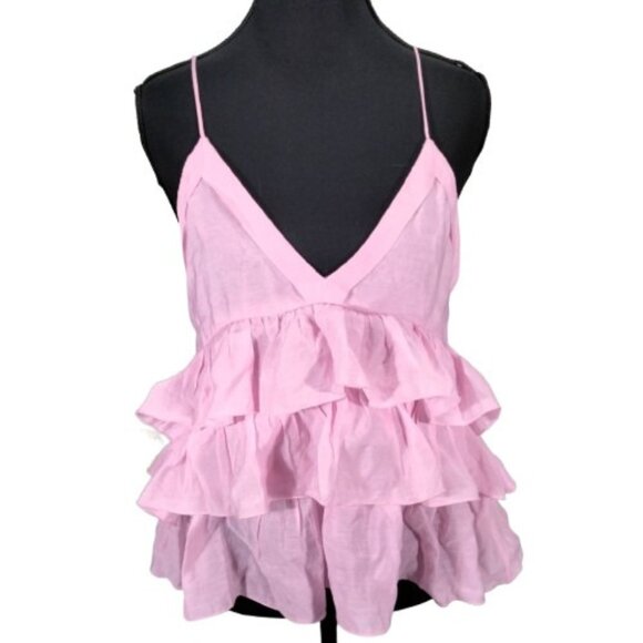 NWOT Zara Ruffle Babydoll Top Sz S Fairy Boho Y2K Baby Pink Romantic Coquette - Picture 1 of 6